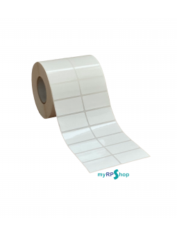Etichette adesive 50x25 mm  a due piste bianco Ø int. 50 mm
