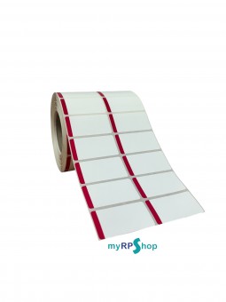 Etichette adesive 50x25 mm a due piste con banda colorata fucsia